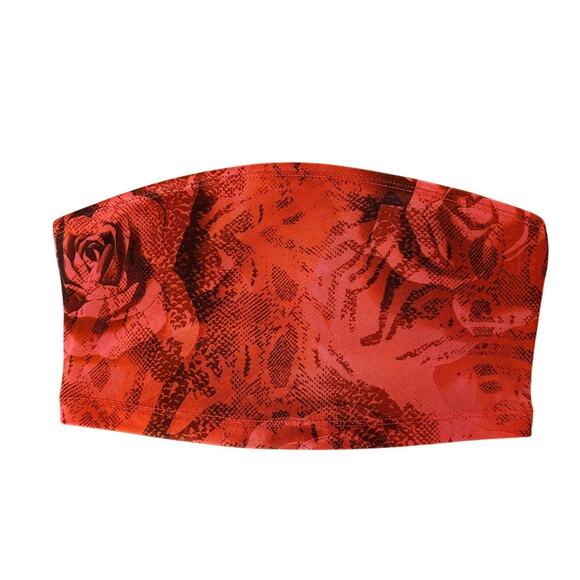 Y2K Orangey Pink Grunge Floral Bandeau Tube Top – XS/S - Picture 1 of 2